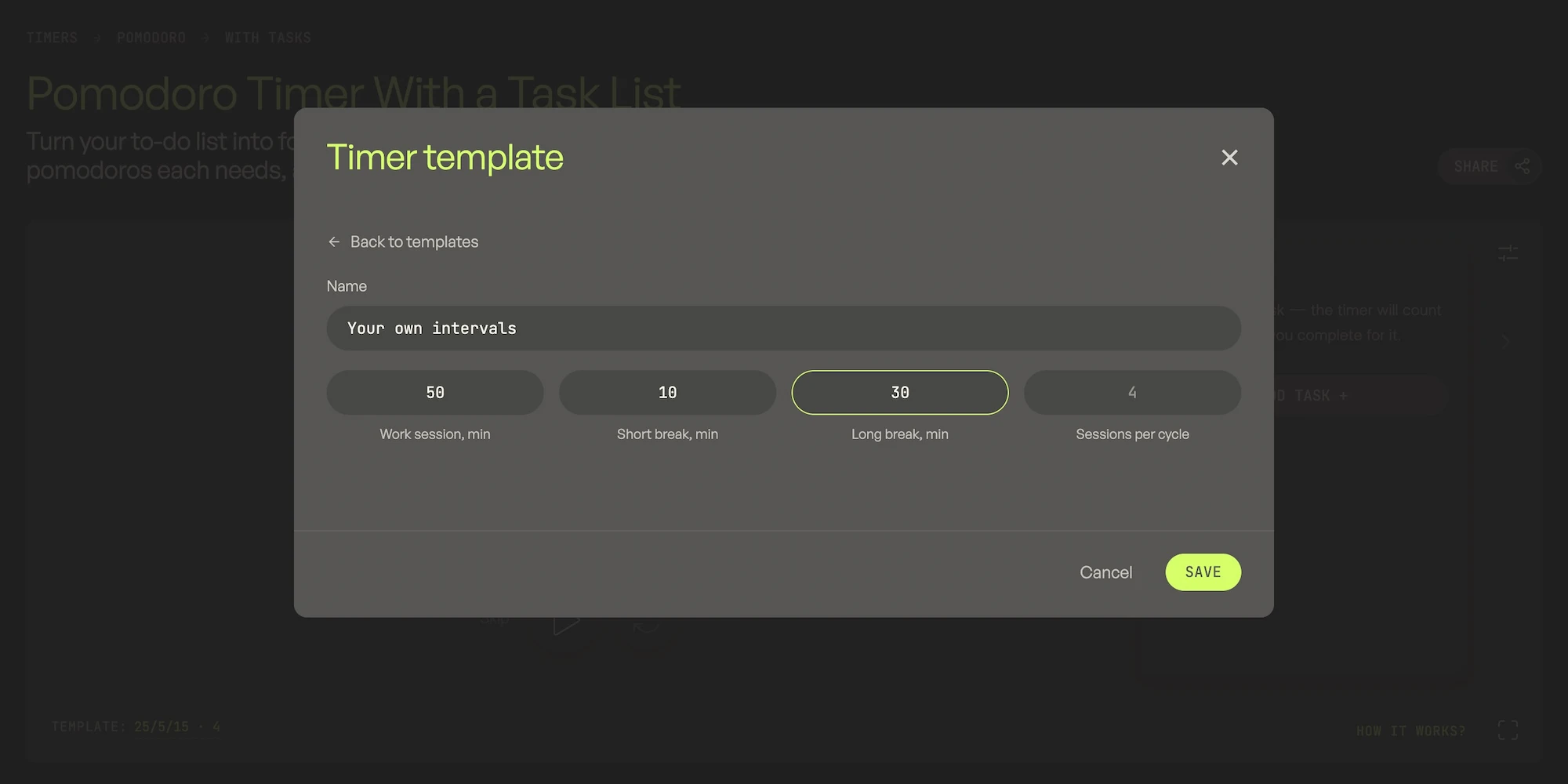 Custom Pomodoro Intervals